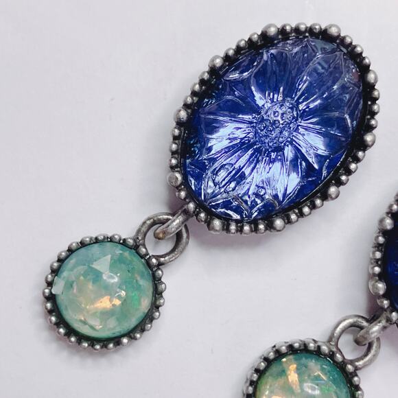 Vintage Signed Avon NR Nina Ricci Blue Lucite Faux Opal Dangle Earrings 1980s - Picture 5 of 11